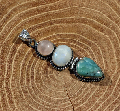 Pendant larimar rose gold moonstone