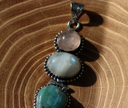 Pendant larimar rose gold moonstone