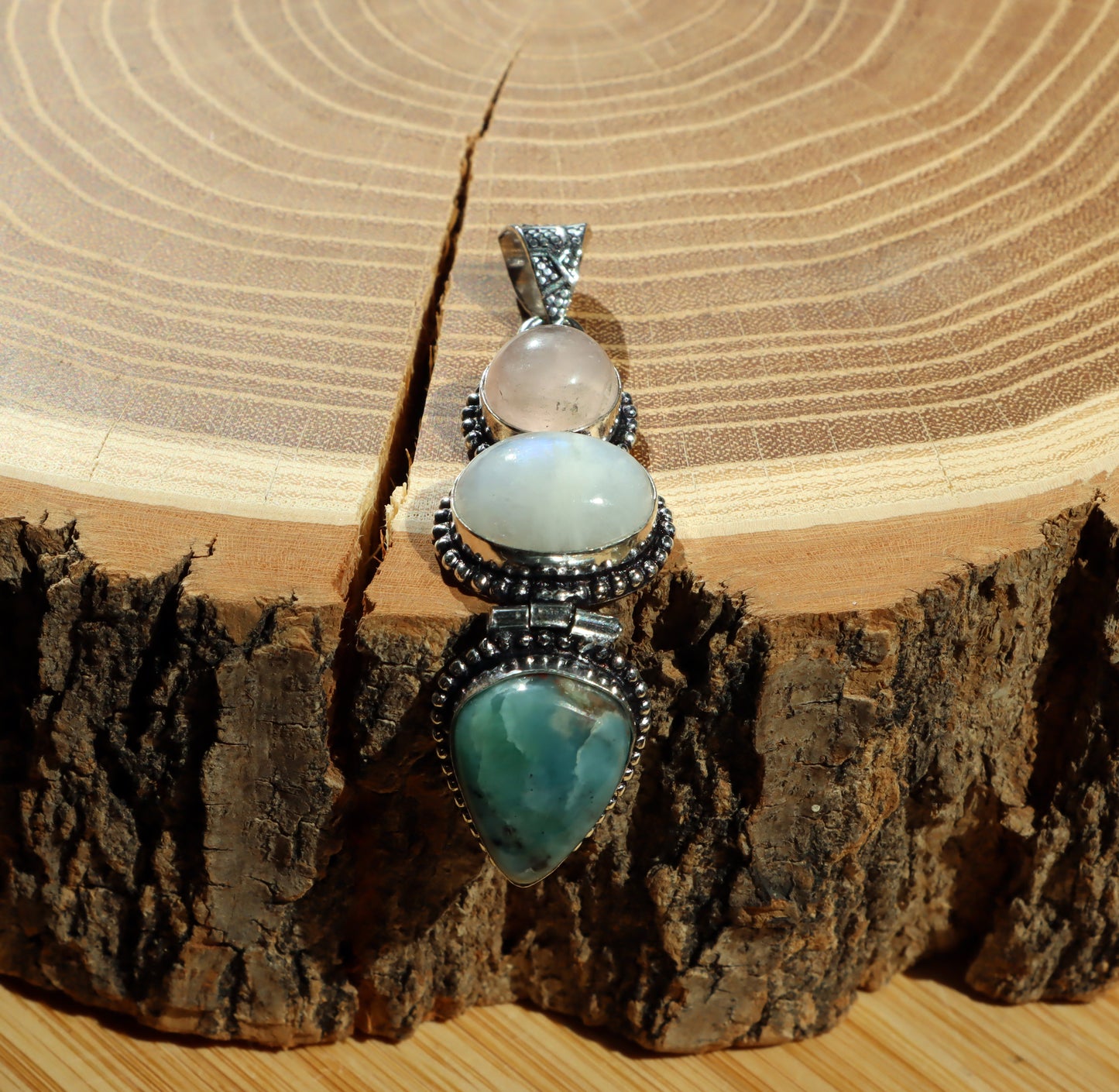 Pendant larimar rose gold moonstone