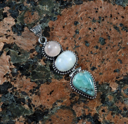 Pendant larimar rose gold moonstone