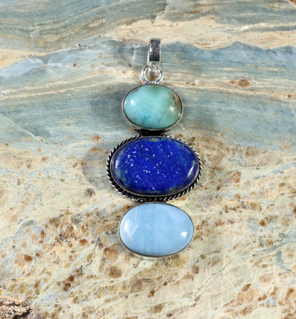 Lapis Owyhee larimar pendant