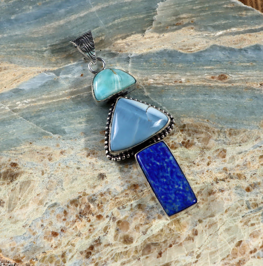 Lapis Owyhee larimar pendant