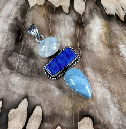 Přívěšek měsíční kámen lapis lazuli opál Owyhee