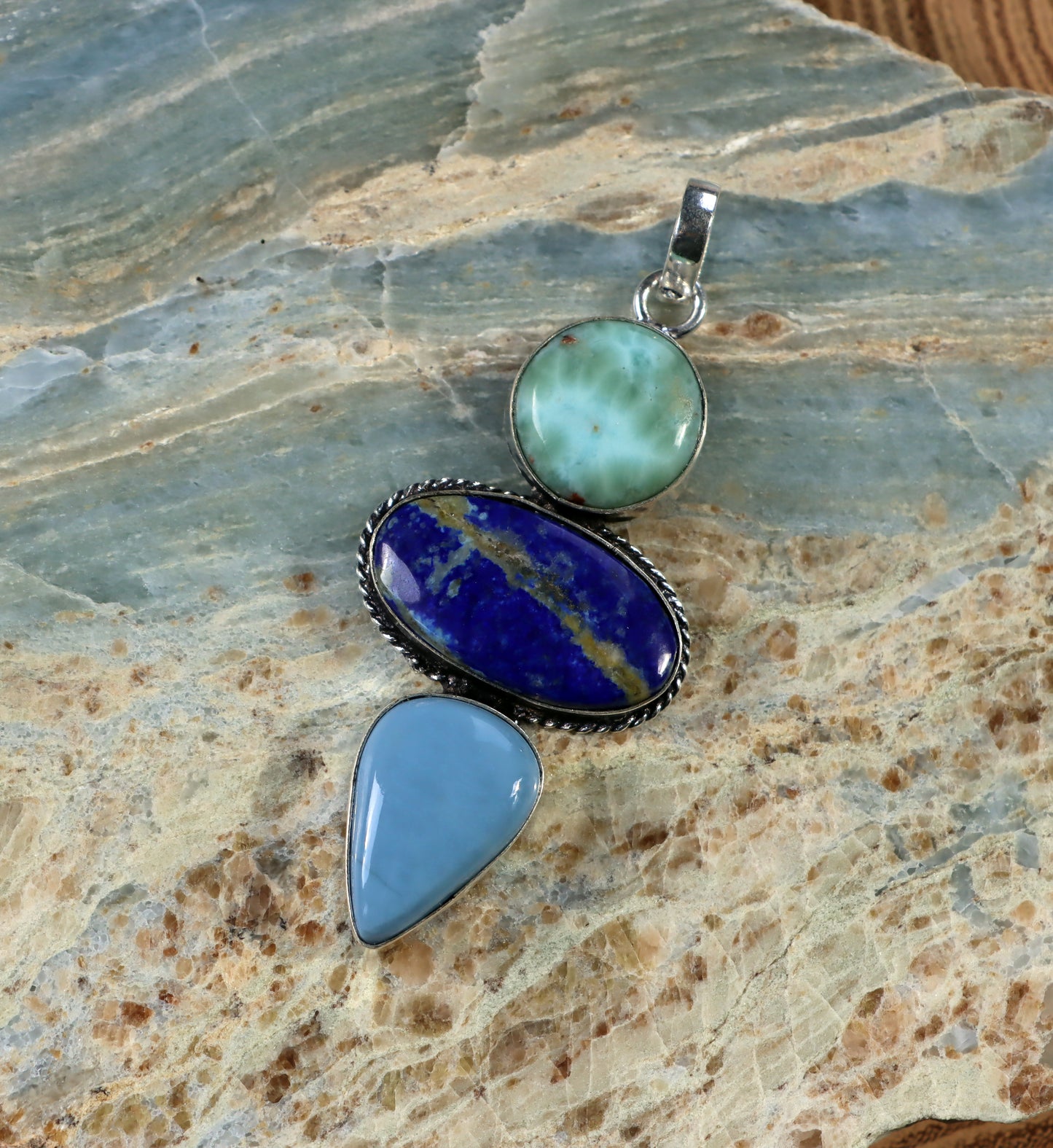 Lapis Owyhee larimar pendant