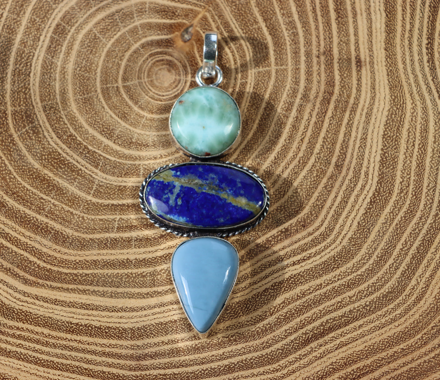 Lapis Owyhee larimar pendant