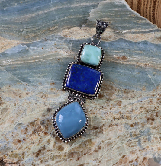 Lapis Owyhee larimar pendant