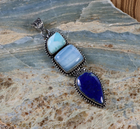 Lapis Owyhee larimar pendant