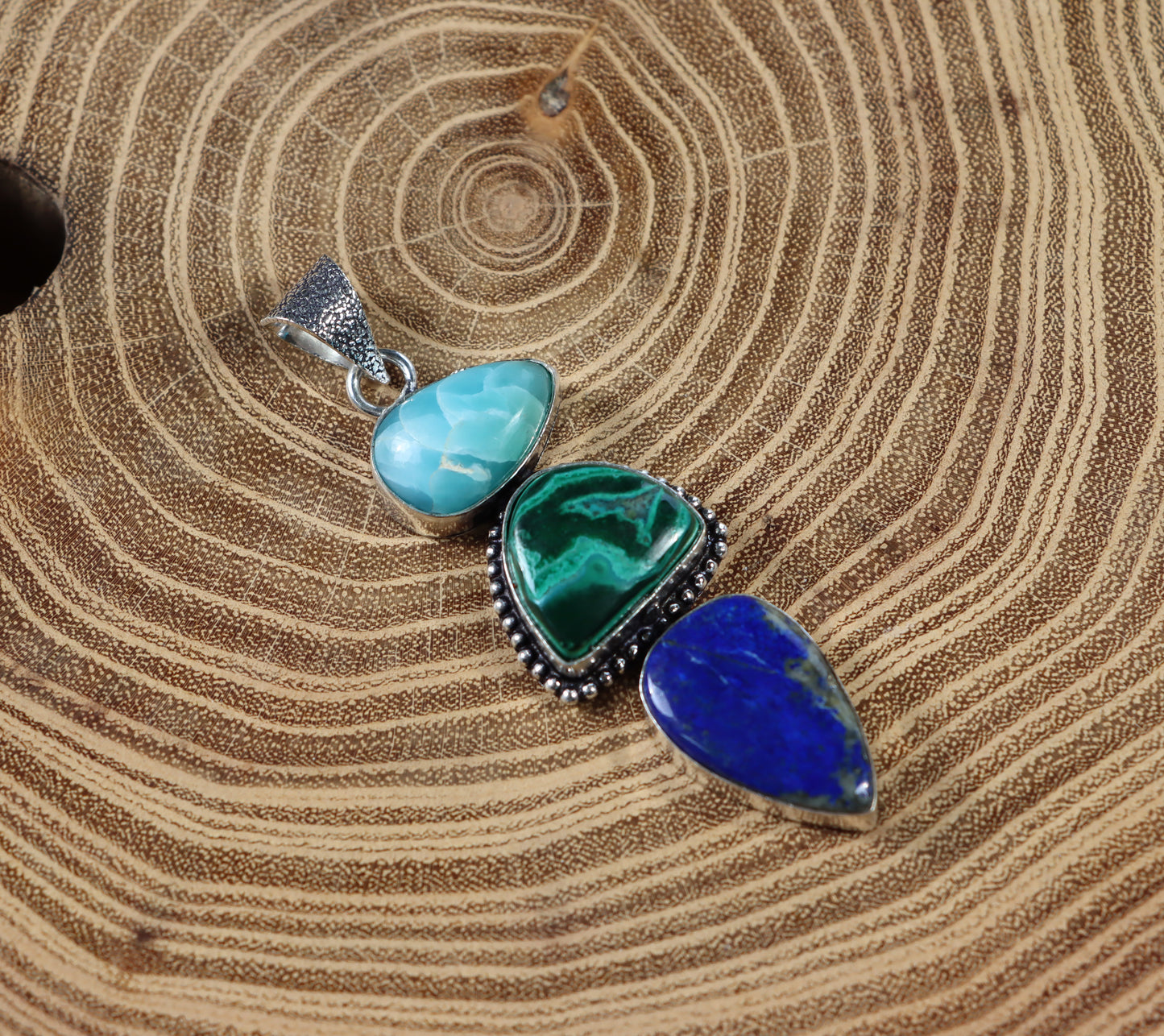 Lapis larimar malachite pendant