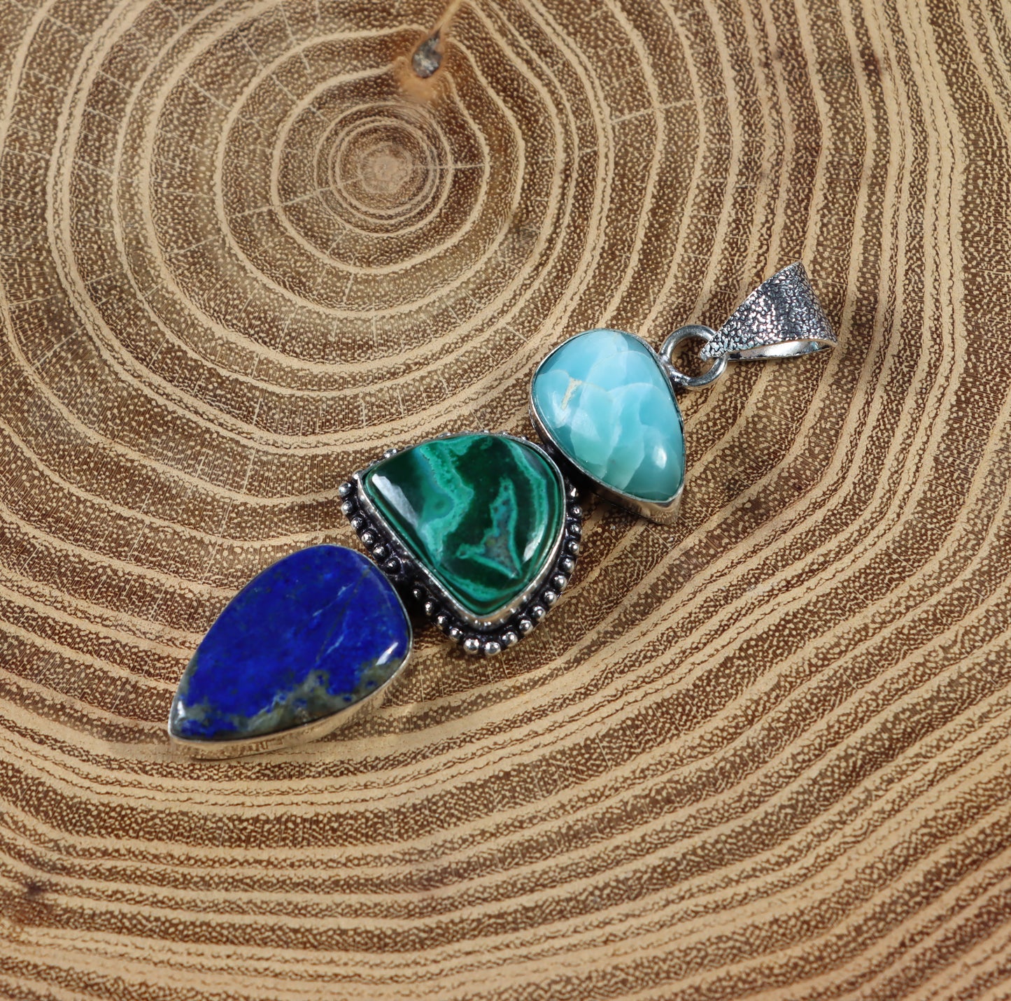 Lapis larimar malachite pendant