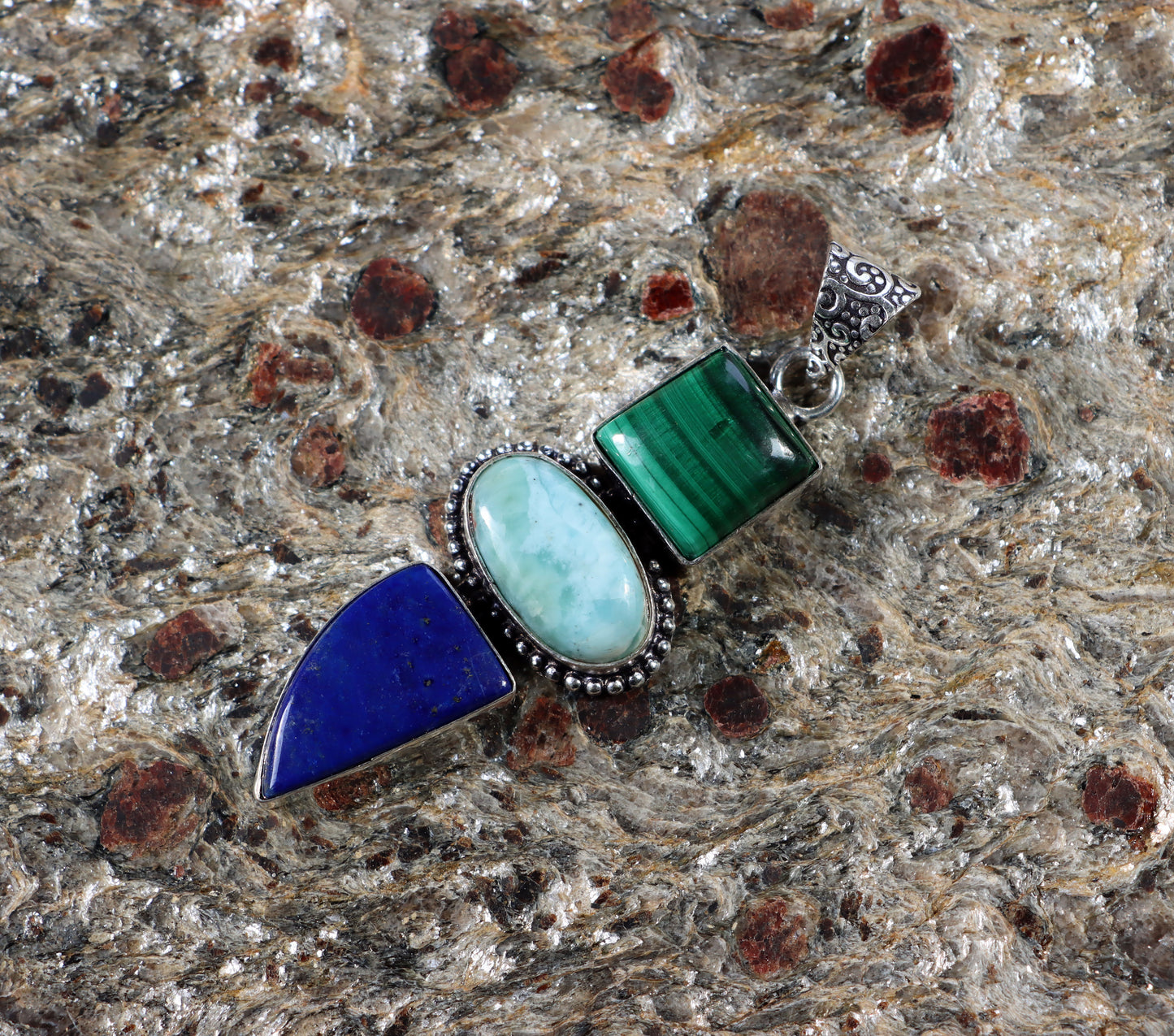 Lapis larimar malachite pendant