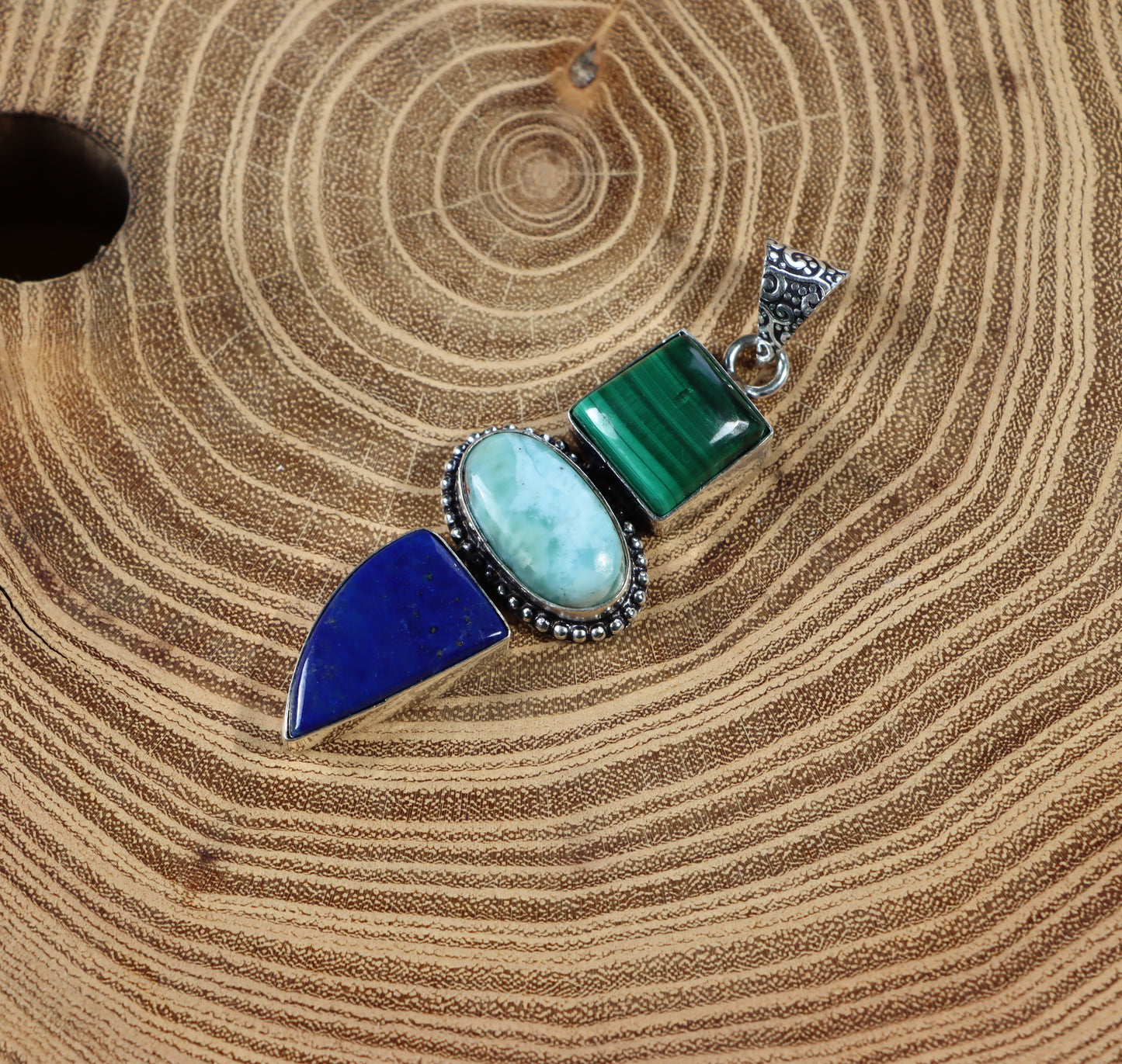 Lapis larimar malachite pendant