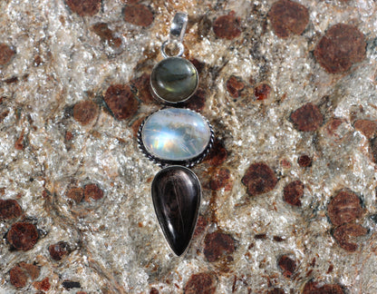 Labradorite hypersthene moonstone pendant