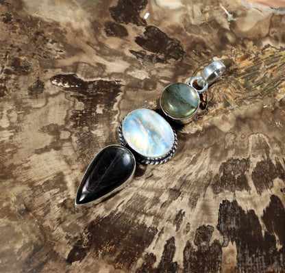 Labradorite hypersthene moonstone pendant