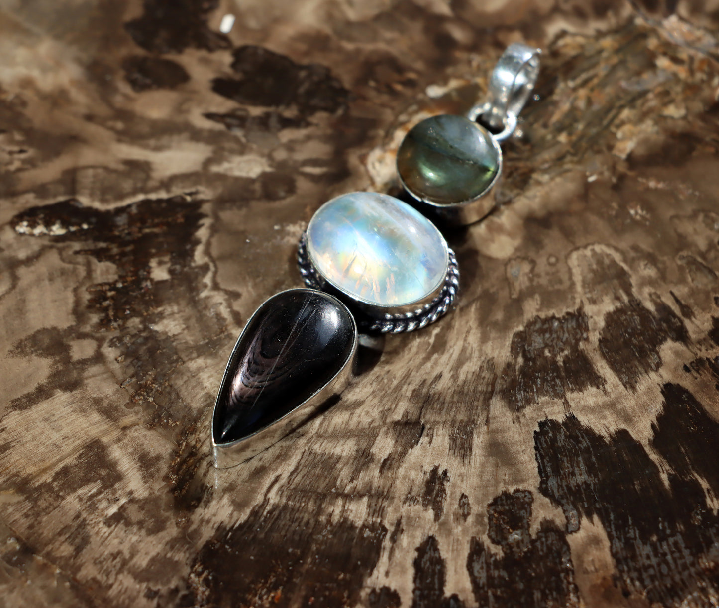 Labradorite hypersthene moonstone pendant