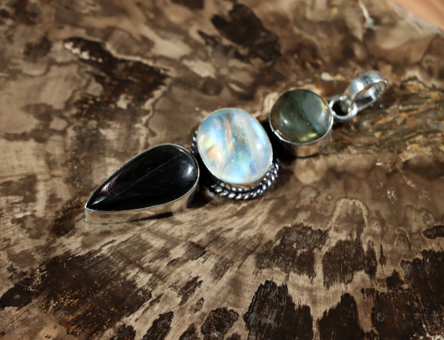 Labradorite hypersthene moonstone pendant