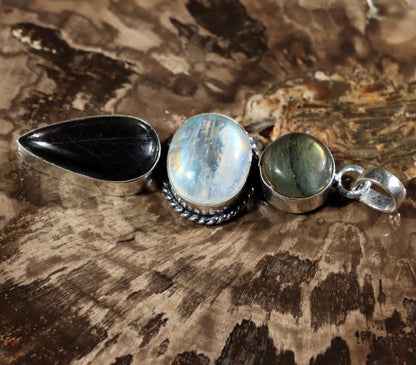 Labradorite hypersthene moonstone pendant