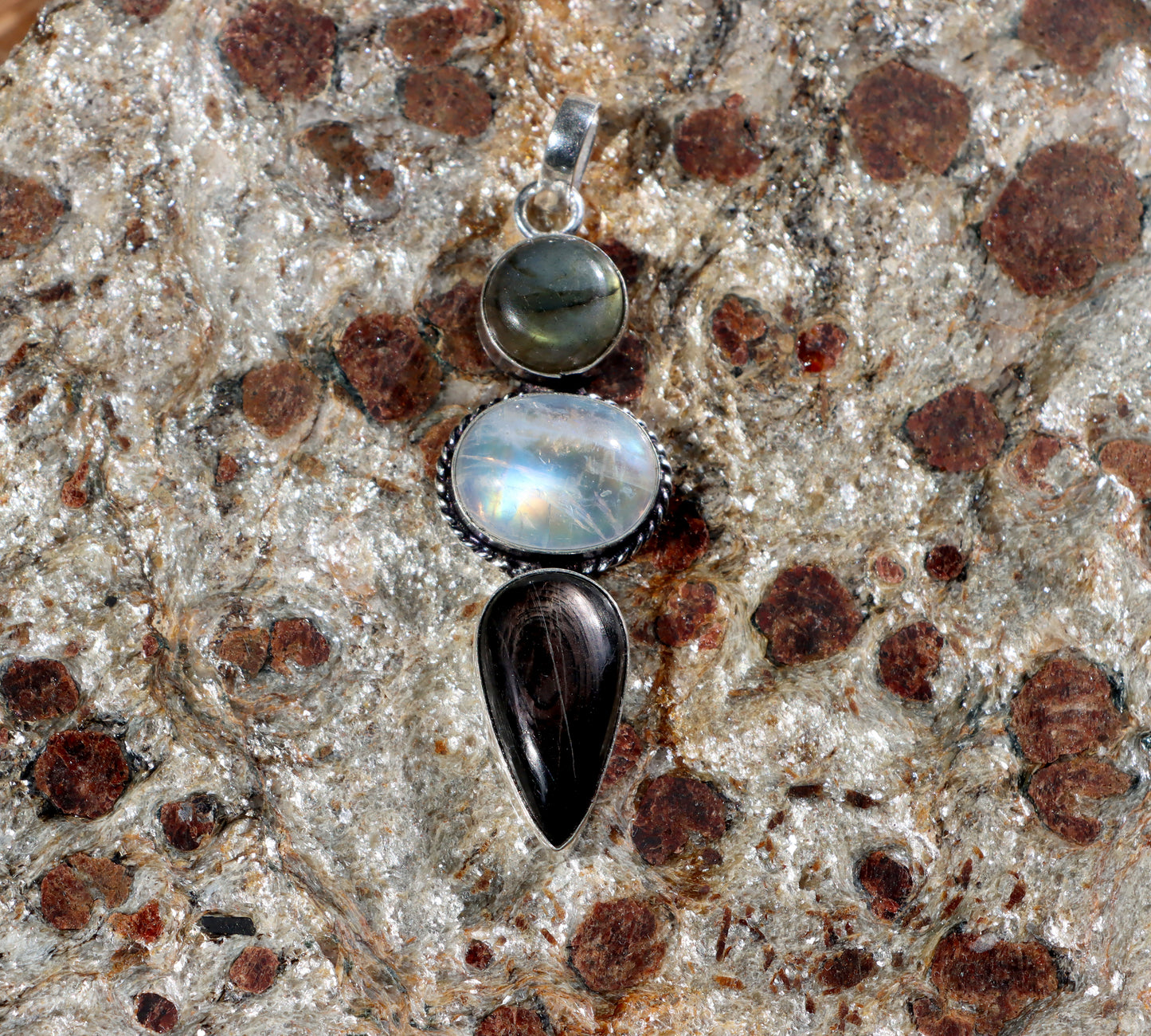 Labradorite hypersthene moonstone pendant