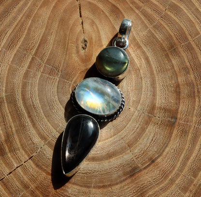 Labradorite hypersthene moonstone pendant