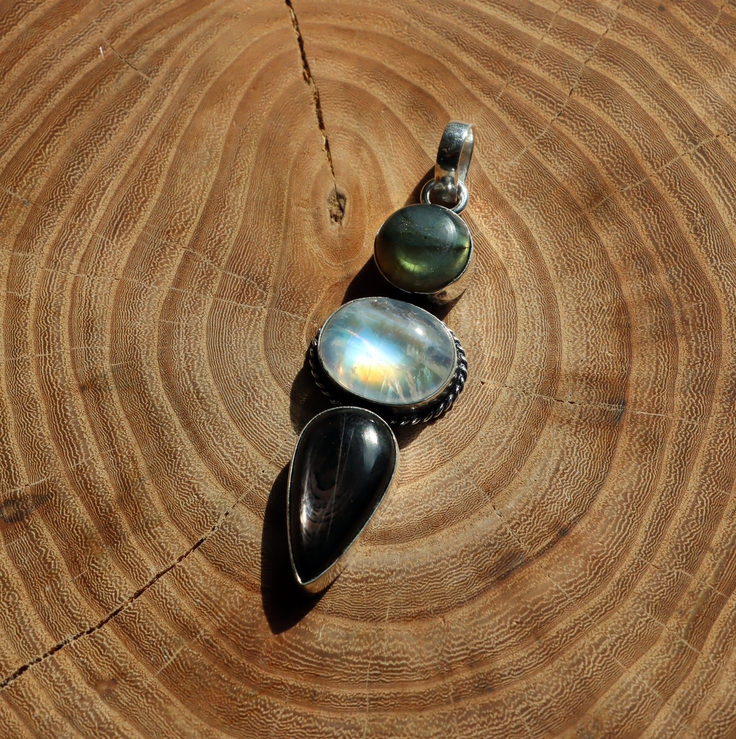 Labradorite hypersthene moonstone pendant