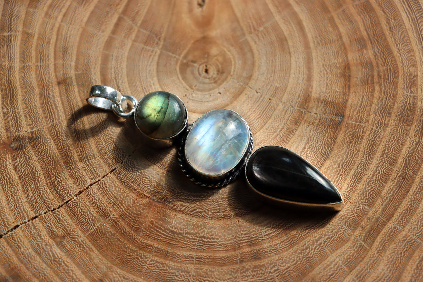 Labradorite hypersthene moonstone pendant