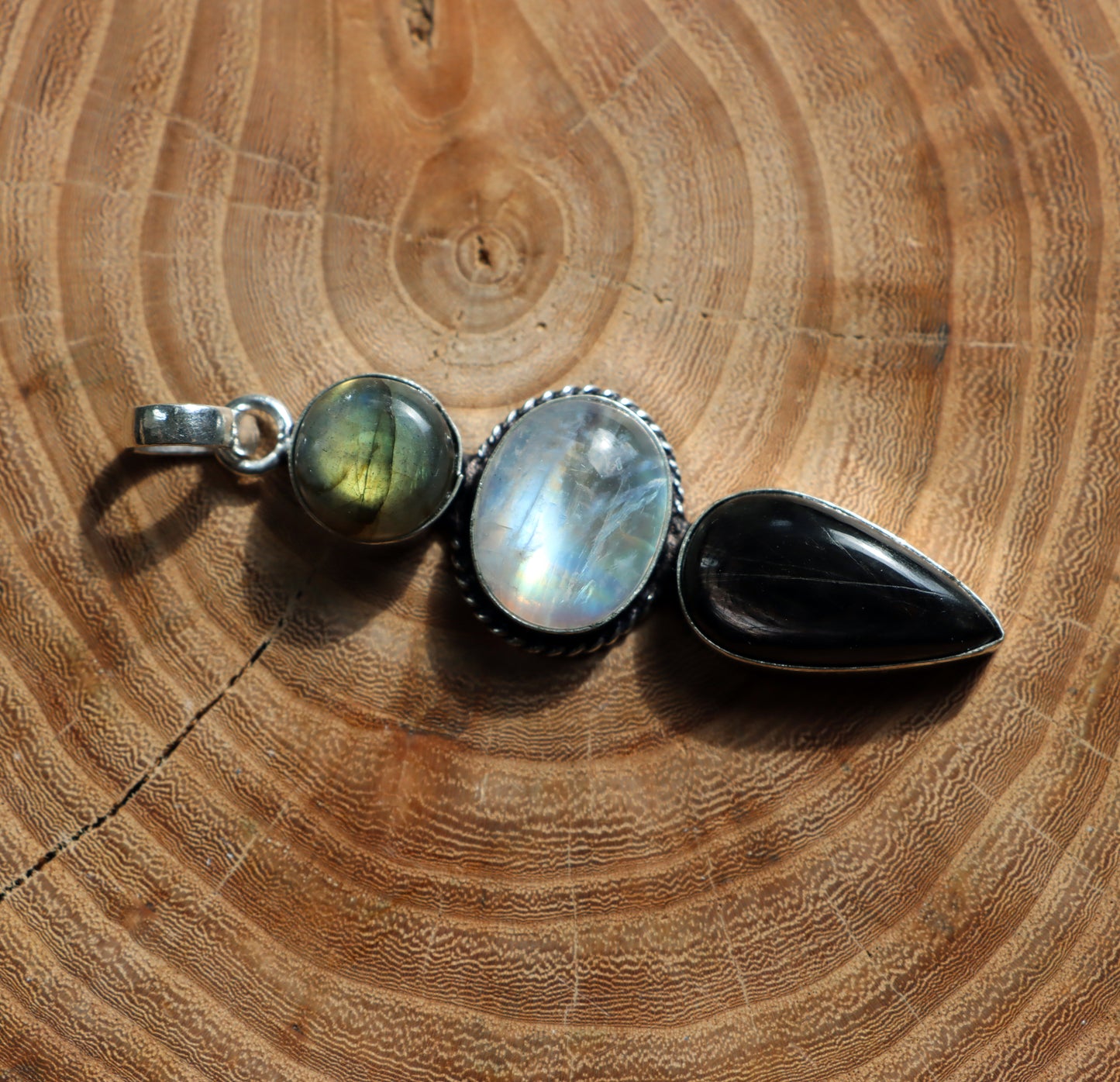 Labradorite hypersthene moonstone pendant