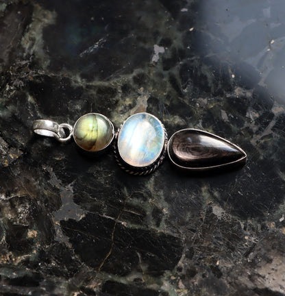 Labradorite hypersthene moonstone pendant