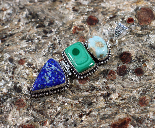 Lapis larimar malachite pendant