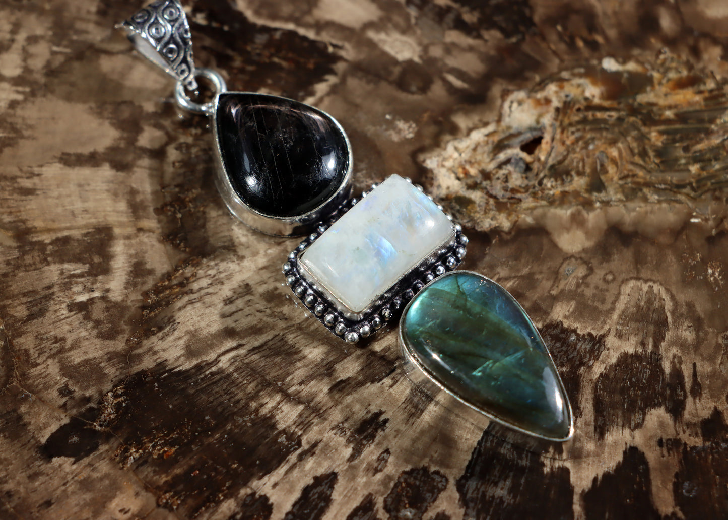 Labradorite hypersthene moonstone pendant