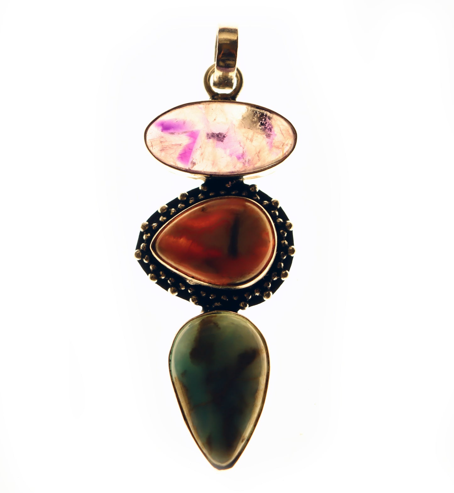 Pendant amethyst larimar rhodochrosite