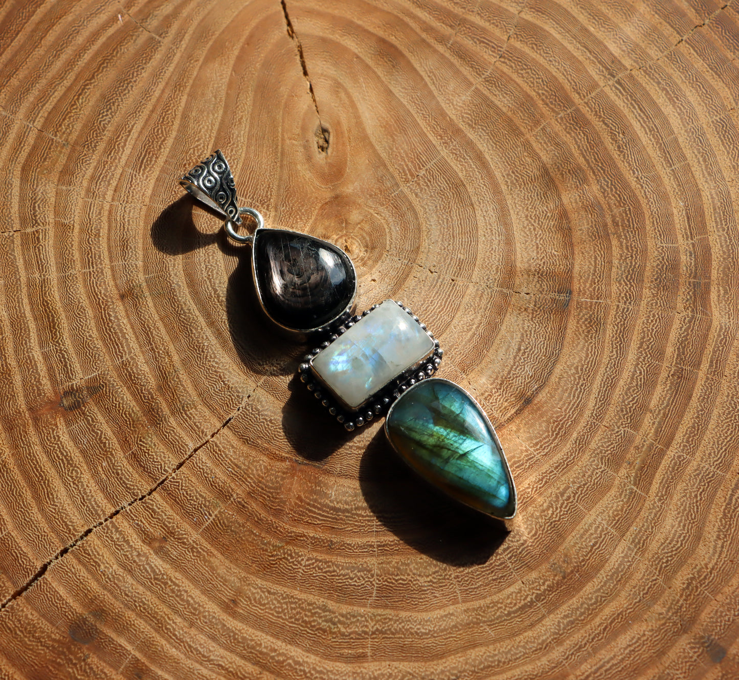 Labradorite hypersthene moonstone pendant