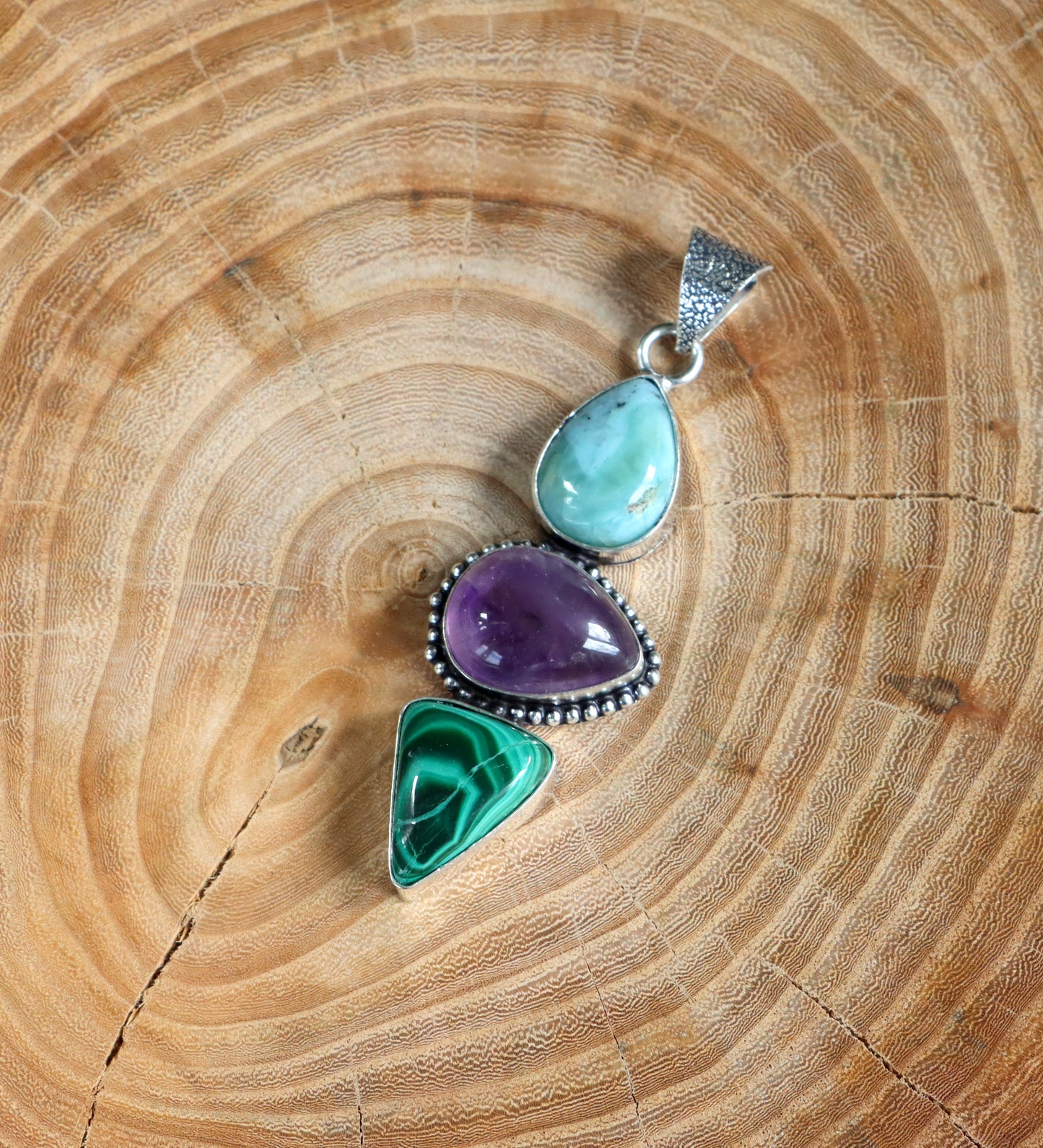 Pendant larimar amethyst malachite