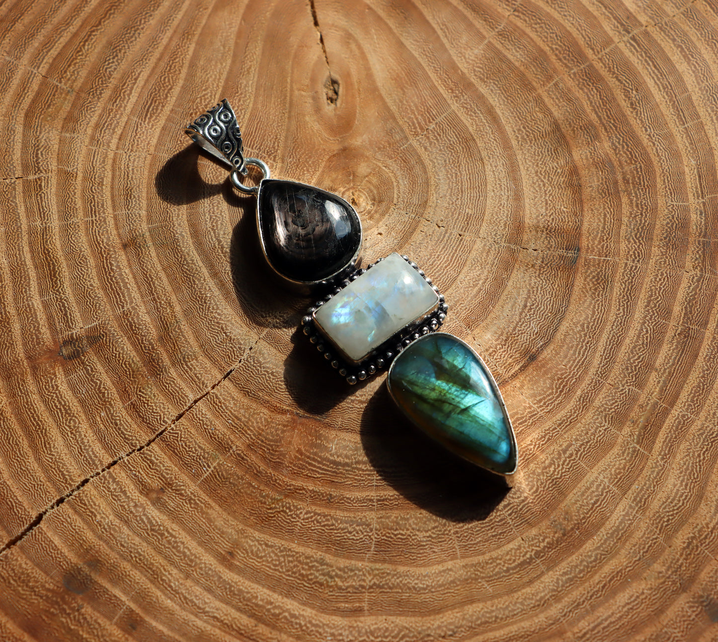 Labradorite hypersthene moonstone pendant