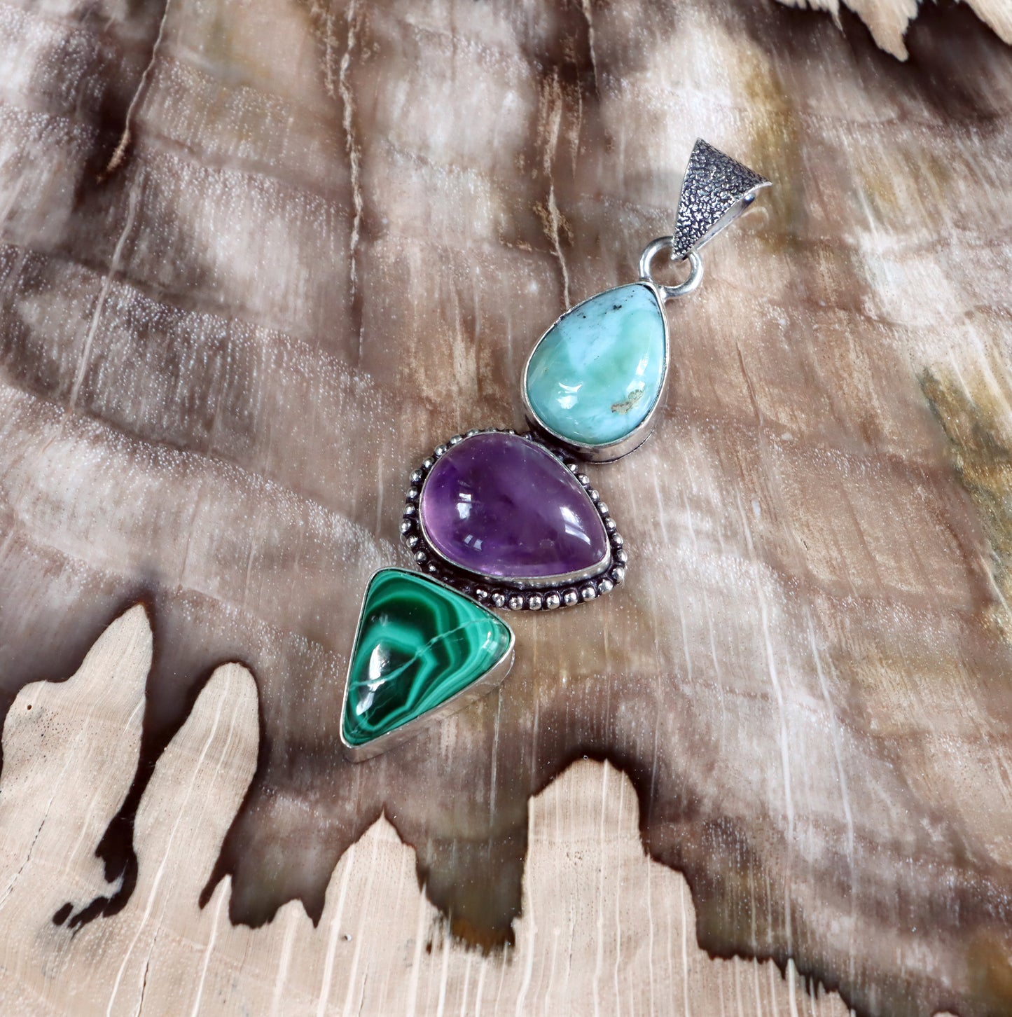 Pendant larimar amethyst malachite