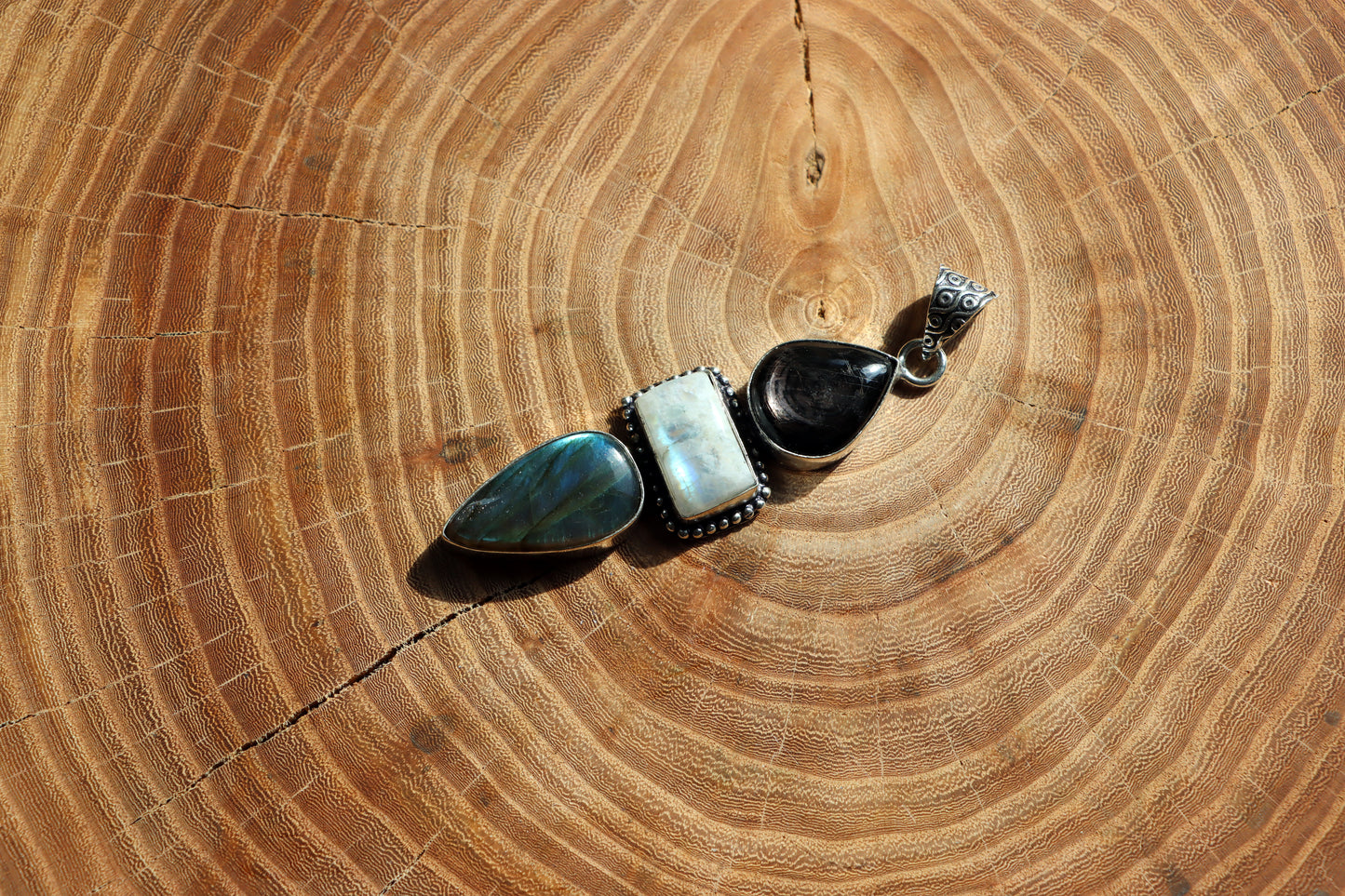 Labradorite hypersthene moonstone pendant