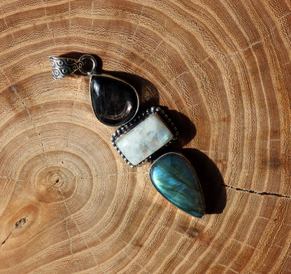 Labradorite hypersthene moonstone pendant