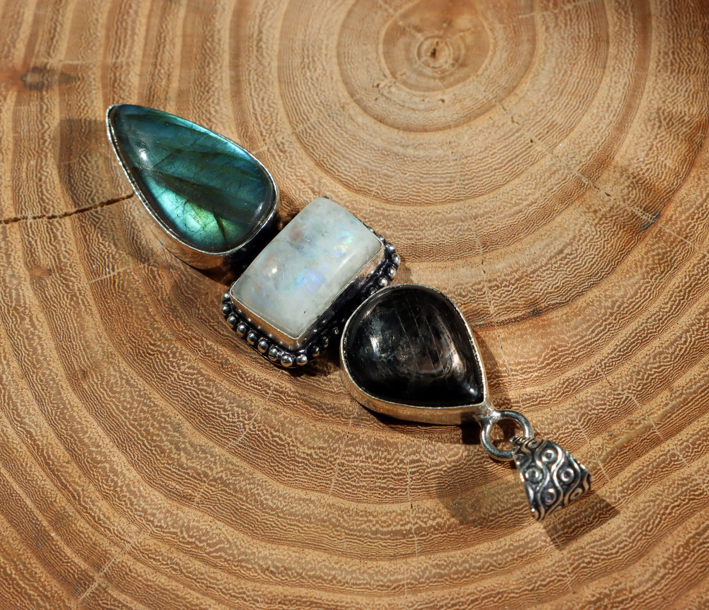 Labradorite hypersthene moonstone pendant