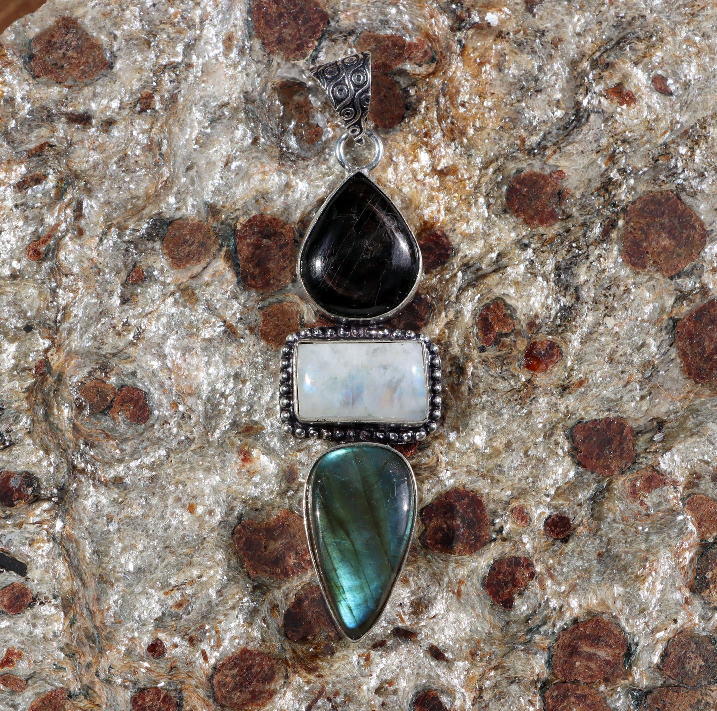 Labradorite hypersthene moonstone pendant