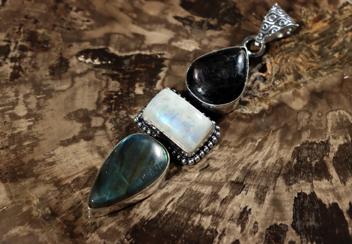 Labradorite hypersthene moonstone pendant