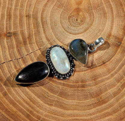 Labradorite hypersthene moonstone pendant