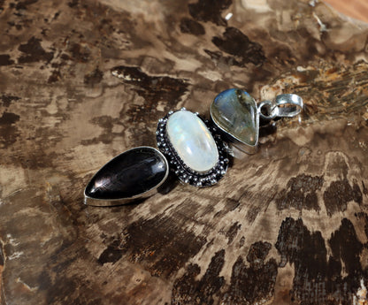 Labradorite hypersthene moonstone pendant