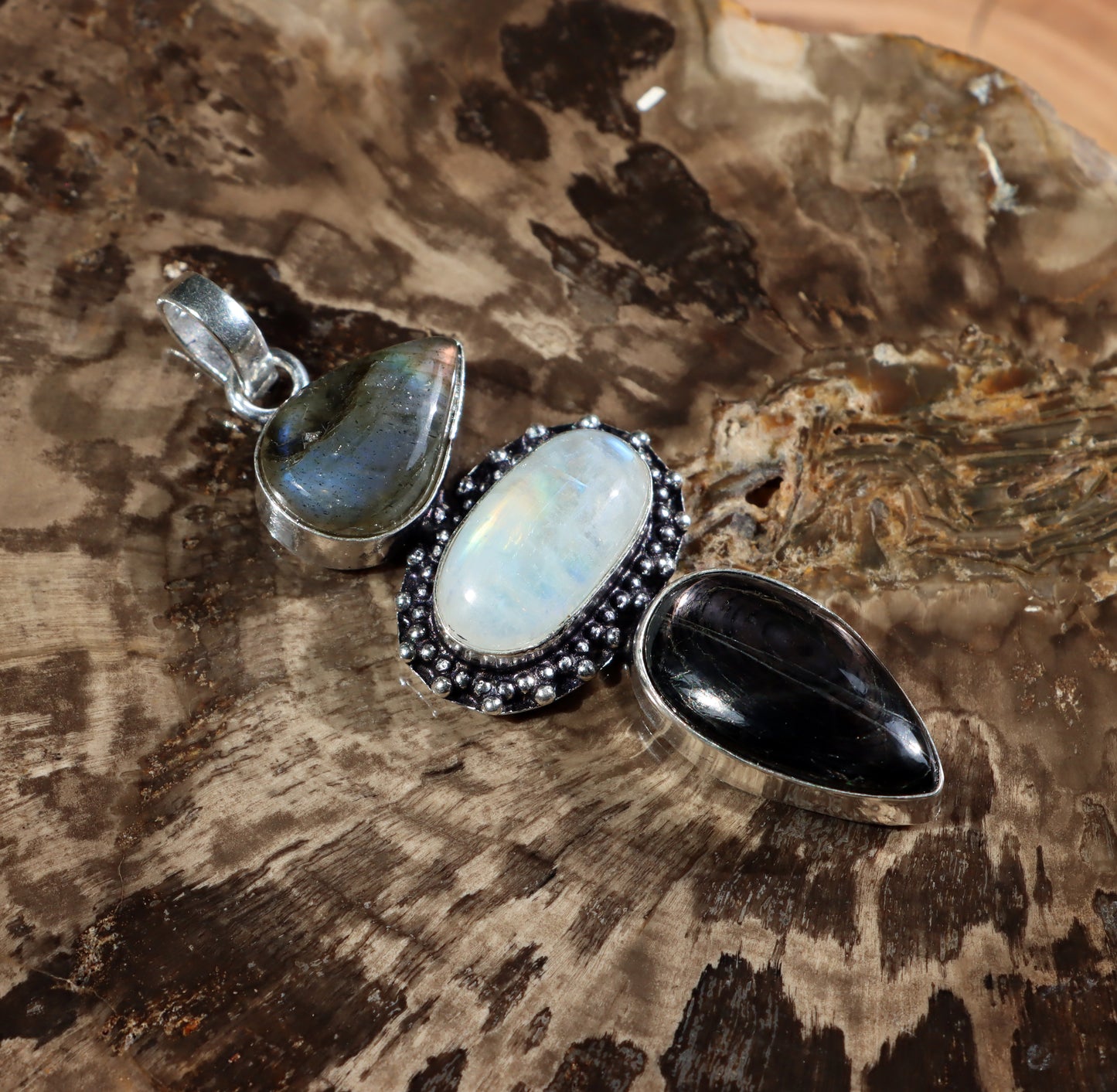 Labradorite hypersthene moonstone pendant