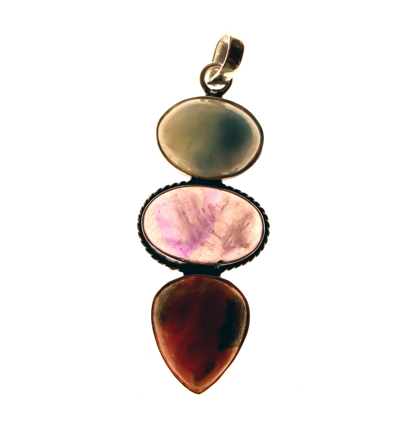 Pendant amethyst larimar rhodochrosite