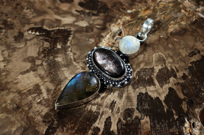 Labradorite hypersthene moonstone pendant