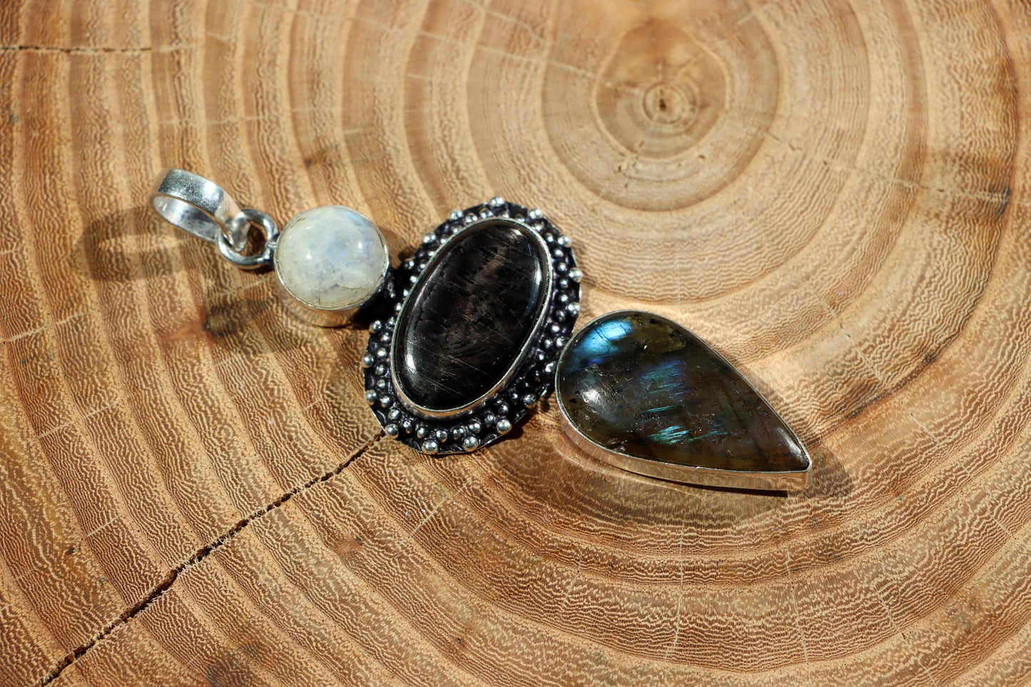 Labradorite hypersthene moonstone pendant