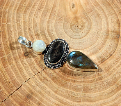 Labradorite hypersthene moonstone pendant