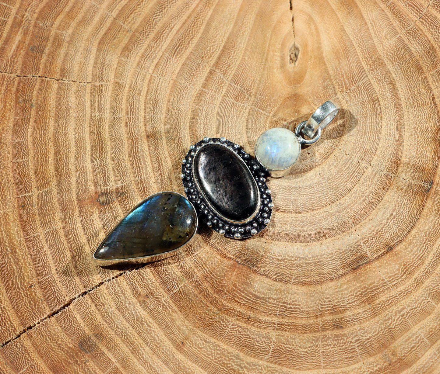 Labradorite hypersthene moonstone pendant