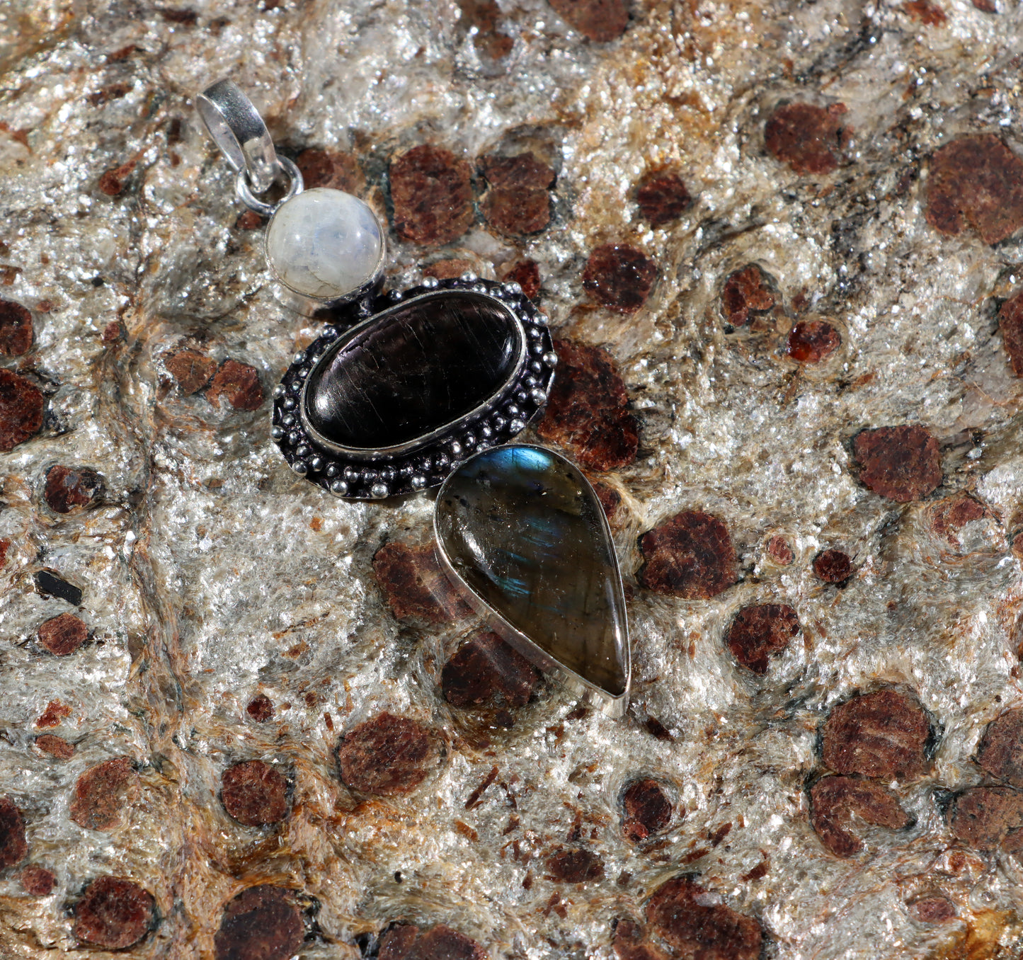 Labradorite hypersthene moonstone pendant