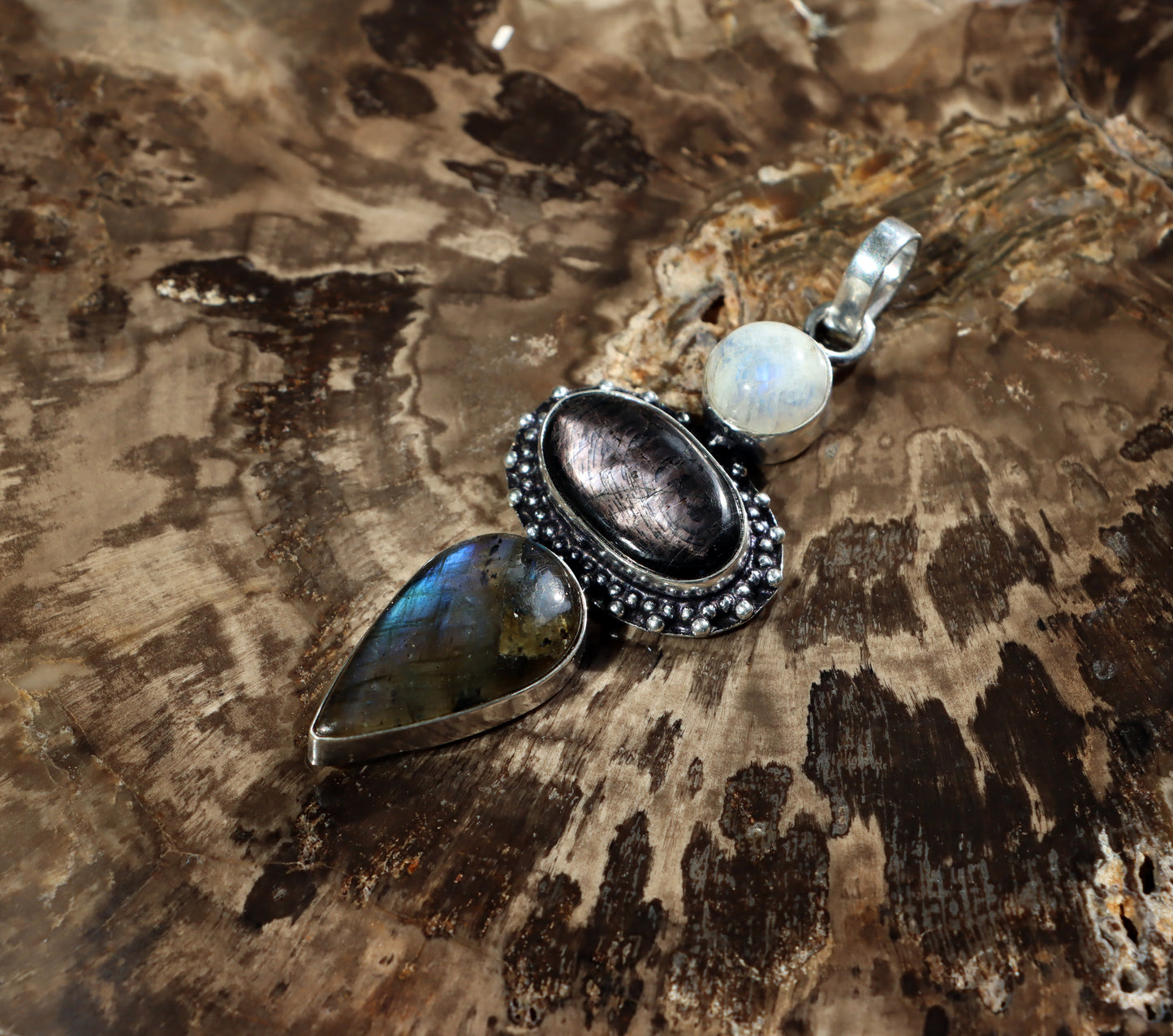 Labradorite hypersthene moonstone pendant