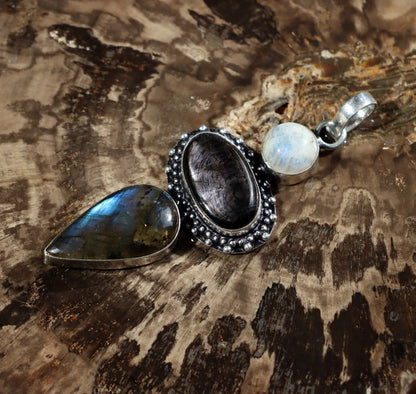 Labradorite hypersthene moonstone pendant