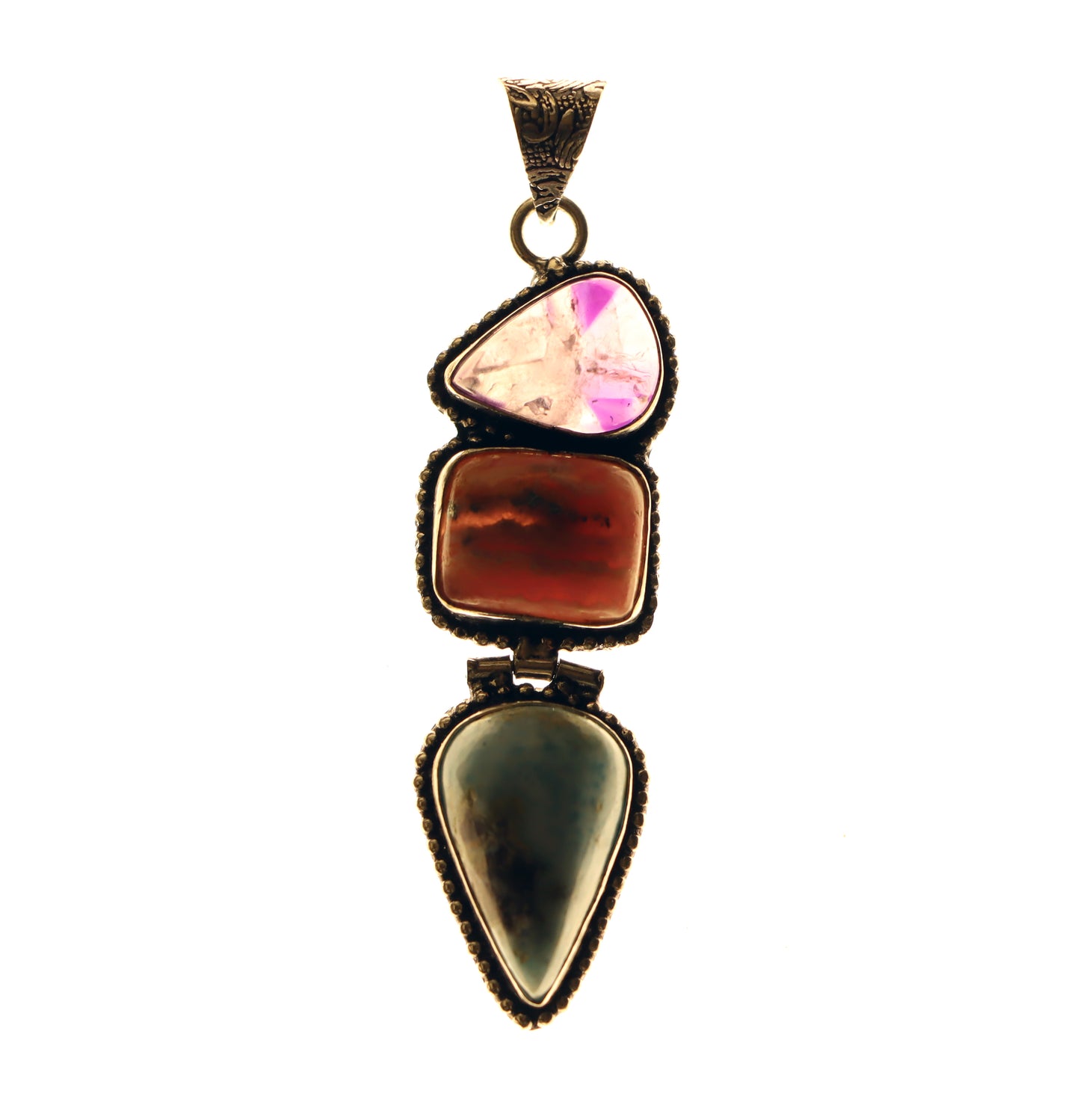 Pendant amethyst larimar rhodochrosite